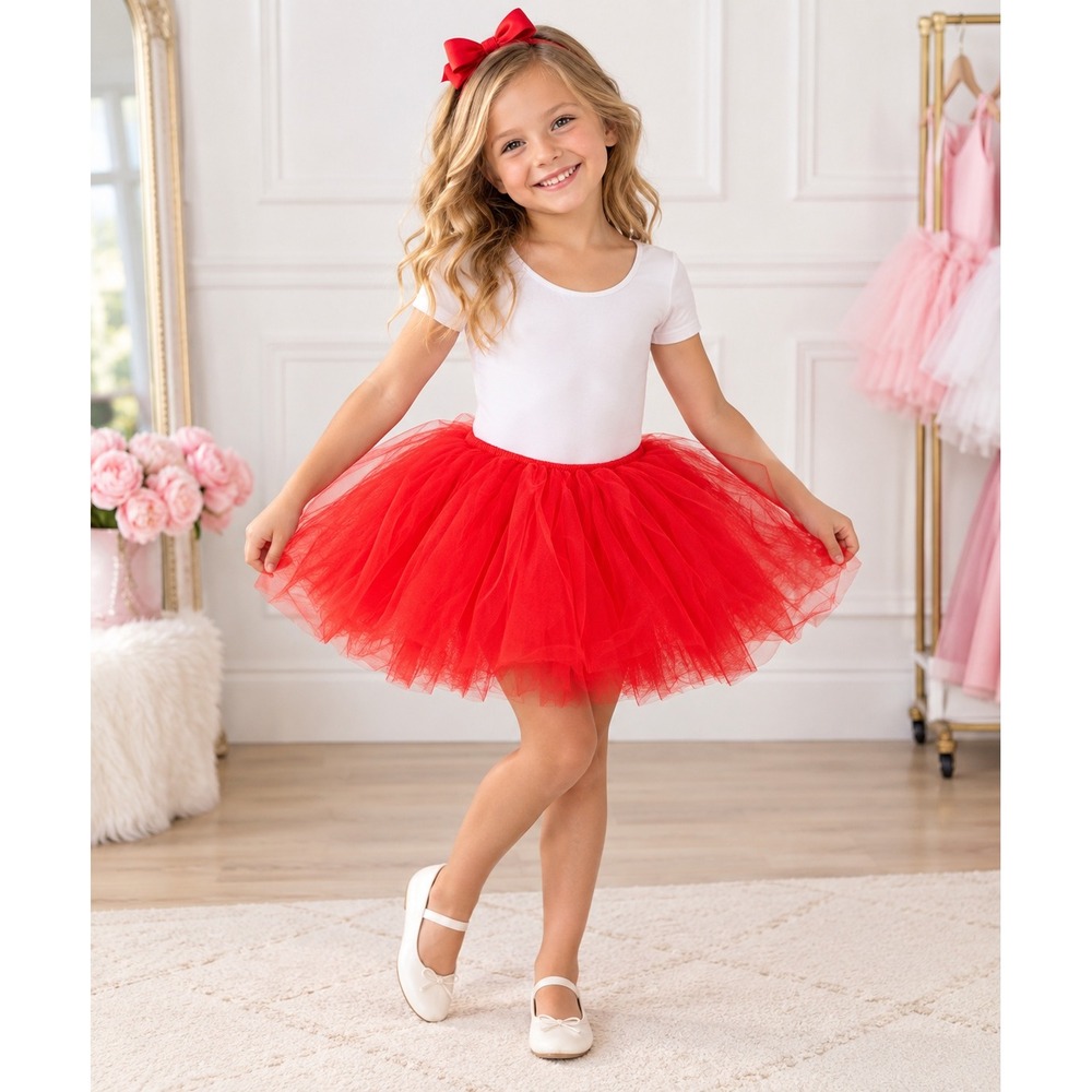 Unbranded Girls Tutu Skirt Red Polyester Tulle Layered Dance Costume Size 5-8